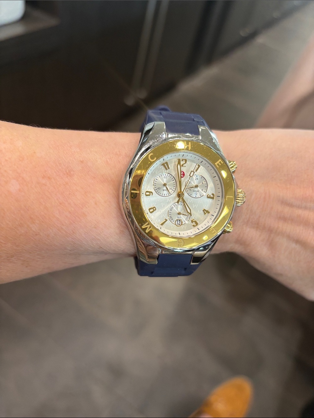 Michele Tahitian Jelly Navy Blue and Gold Watch.